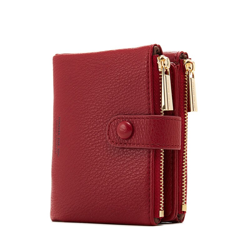 YIZHONG-portefeuille en cuir femme à Double fermeture éclair, porte-monnaie de luxe, court, multi-cartes, petit miroir, pochette: claret