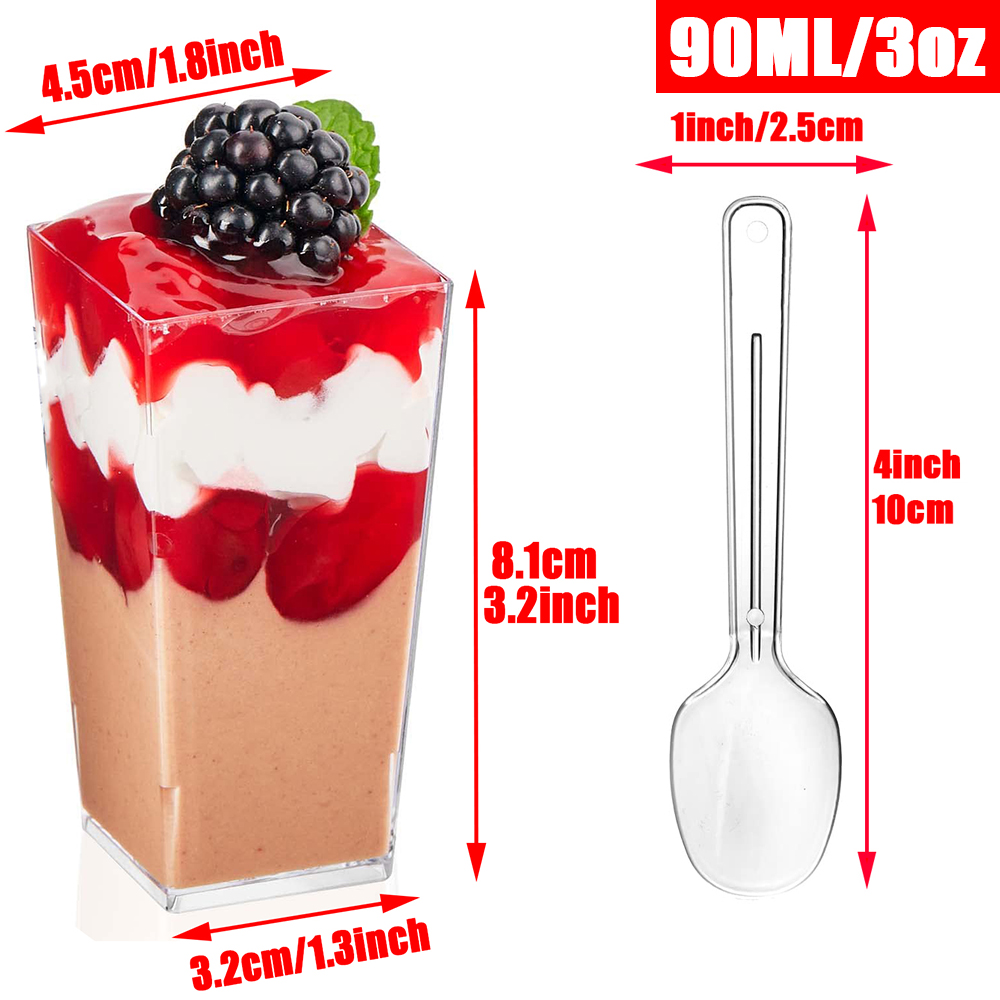 20Pack Plastic Mini Dessert Cups with spoons Parfait Appetizer Cups Party Clear Pudding Fruit Ice Cream Cup Dessert Shot Glasses: Red