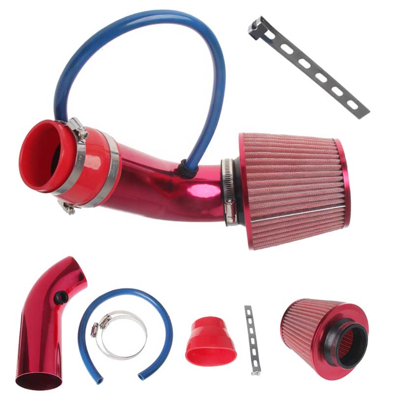 1 set of 76mm 3" car air-conditioning open conical air intake pipe kit filter tube system universal chrome 3" air inlet