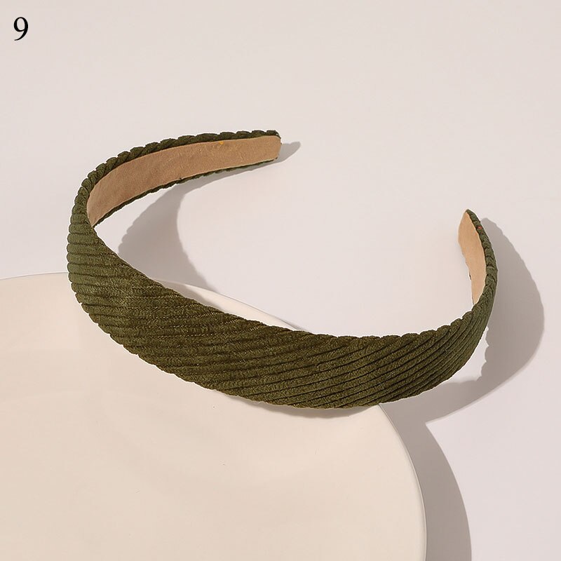 1Pc Corduroy Vrouwen Hoofdband Plaid Gestreepte Bloemen Printing Brede Hoofdband Vintage Stretch Tulband Haarband Vrouwelijke Hoofd Hoepel: 9