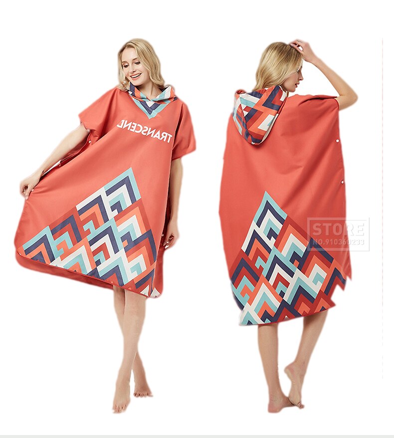 Serviette de plage en microfibre, grande taille, costume de bain, Robe de natation, à capuche, serviette de bain, Surf hommes femmes, Poncho, peignoir rapide: Orange