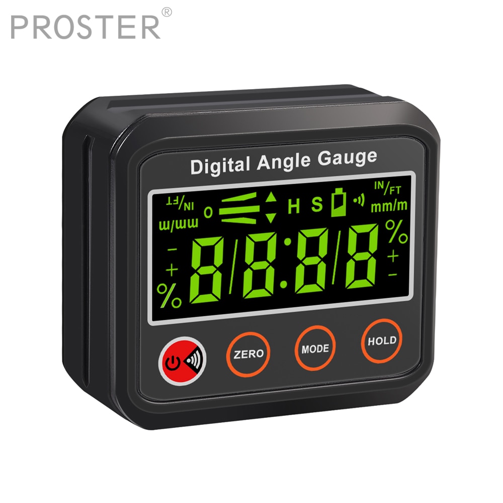 PROSTER LCD Digital Angle Gauge Level Box Protractor Angle Finder Inclinometer with Magnetic Base Alarm Function Measuring Tools