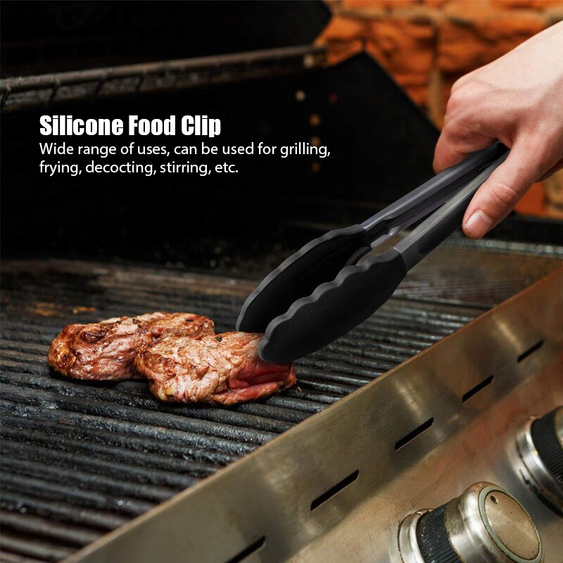 Silicone Voedsel Tong Roestvrijstalen Keuken Grill Keuken Accessoires Antislip Clip Clamp Bbq Salade Gereedschap