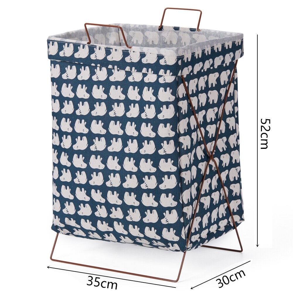 cotton linen Nordic simple support-type laundry basket waterproof moisture-proof foldable laundry bag: Dark Blue Ice Bear