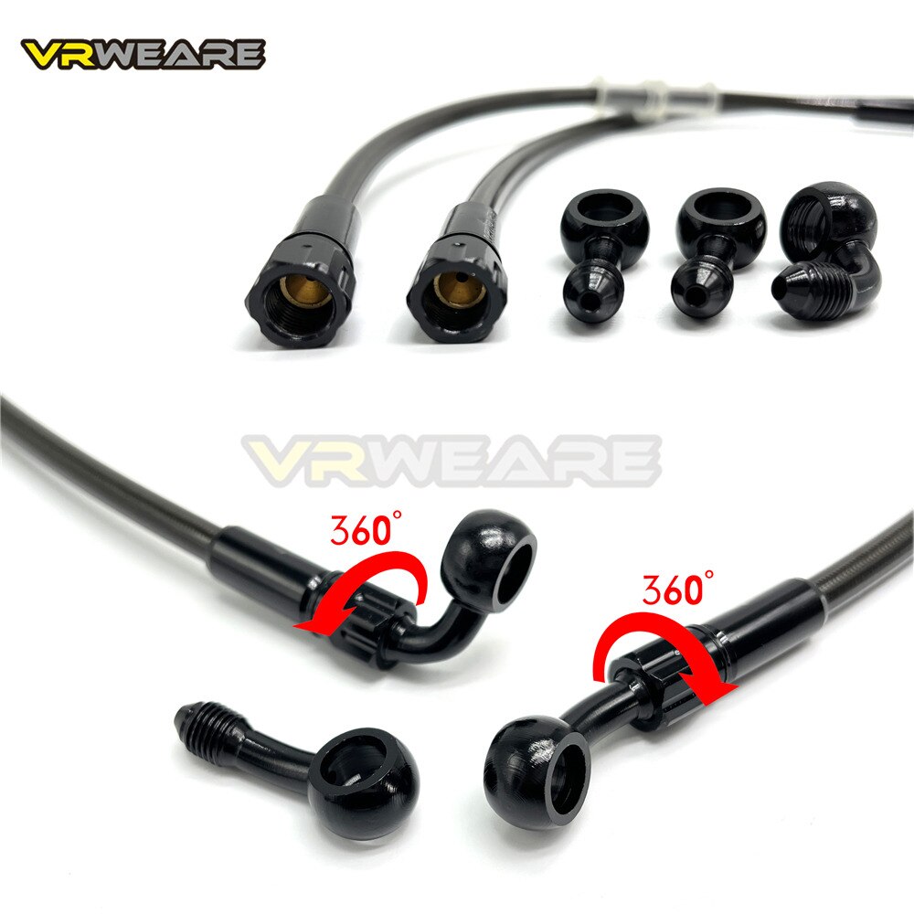 Manguera de freno de motocicleta, línea de freno trenzada de acero inoxidable con banjo giratorio de 360 grados, apta para ATV Pit Dirt Street Racing Bike