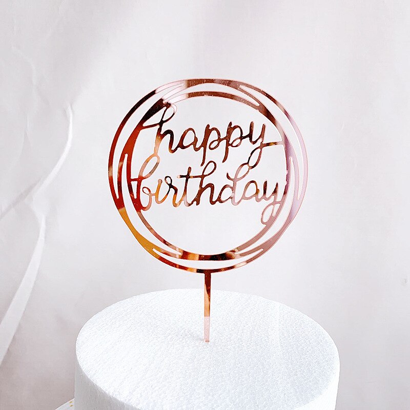 1 Piece Acrylic Cake Topper Rose Gold Cake Topper Happy Birthday Party Year Decoration Family Party Supplies Cake Topper