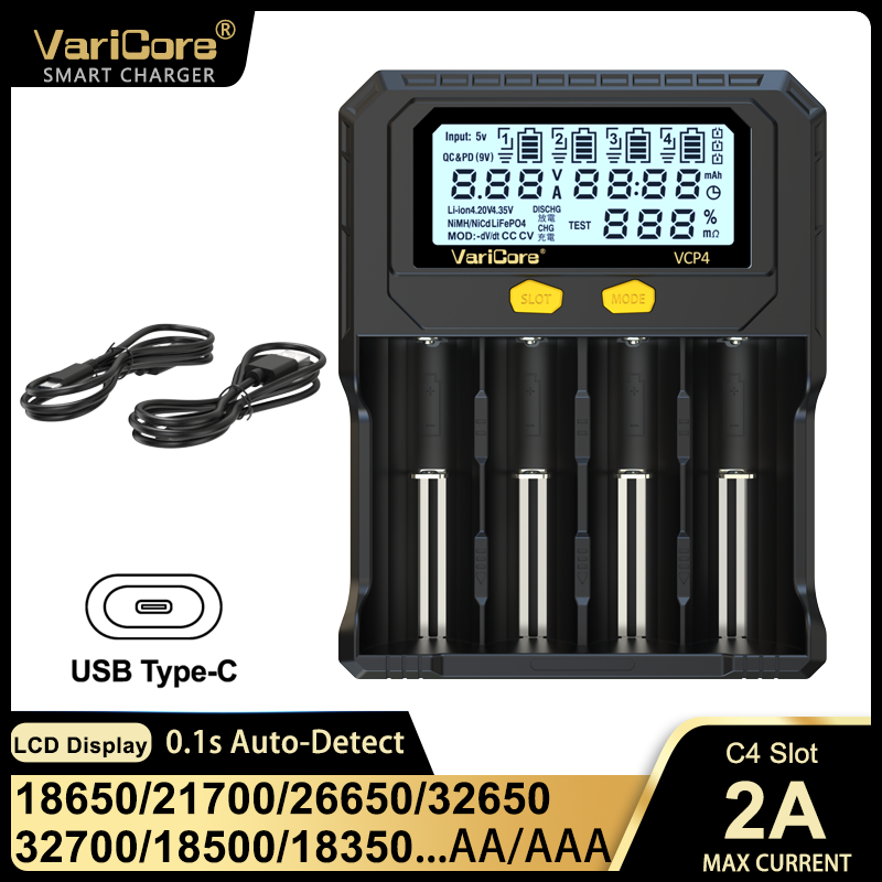 VCR4/VCP4 erkennt intelligent sterben Batterietypen und unterstützt gemischte beladen verschiedener Arten von wiederaufladbaren Batterien: dunkel Grau
