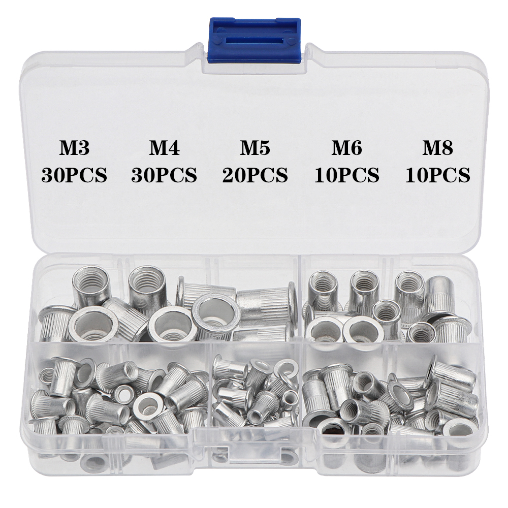 95/100Pcs M3 M4 M5 M6 M8 M10 Rivet Nuts Aluminum Flat Head Rivet Nuts Insert Rivets Mix Size Premium Automatic Rivet Tool Set
