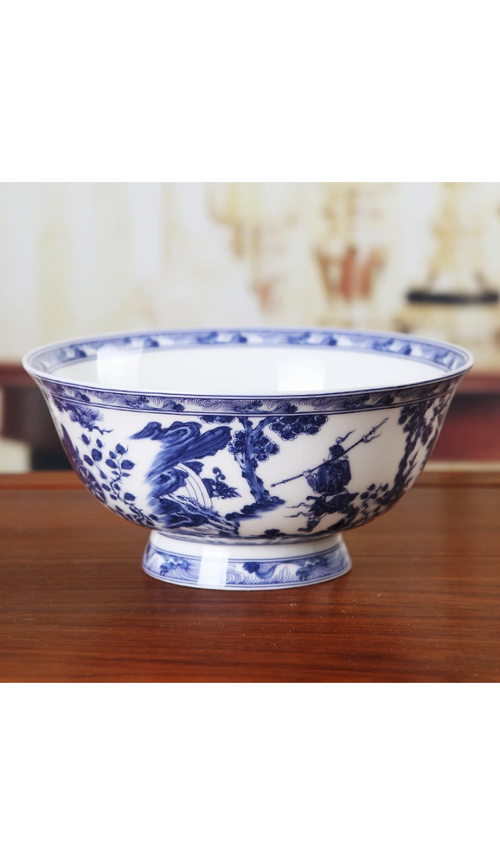 Exquisite Chinese Classical Blue and White Porcelain Auspicious Ancient People Bowl