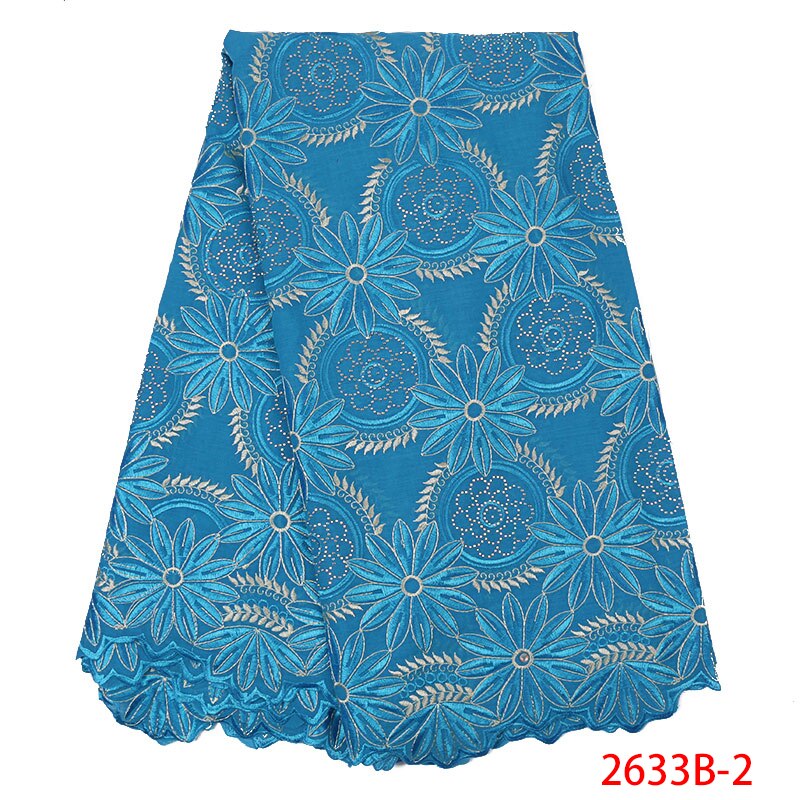 Swiss Voile Laces Fabrics African Lace Fabric Embroidered French Cotton Lace Fabric with Stones for Women KS2633B-4