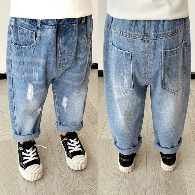 Jean taille élastique avec trou pour enfant, pantalon pour bébé garçon de 2 à 7 ans, nouveauté printemps automne