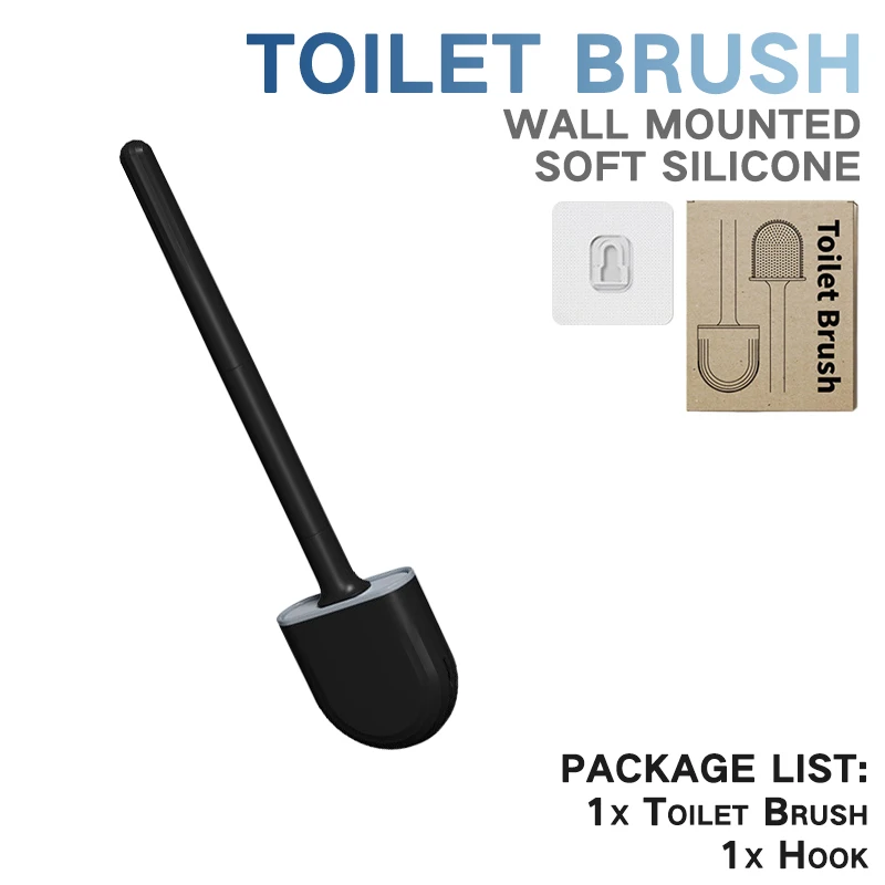 Wc Pinsel Silikon Wc Reinigung Pinsel Wand Montiert Wc Reiniger Besen Set Moderne WC Kit Schönheit Bad Zubehör: Black