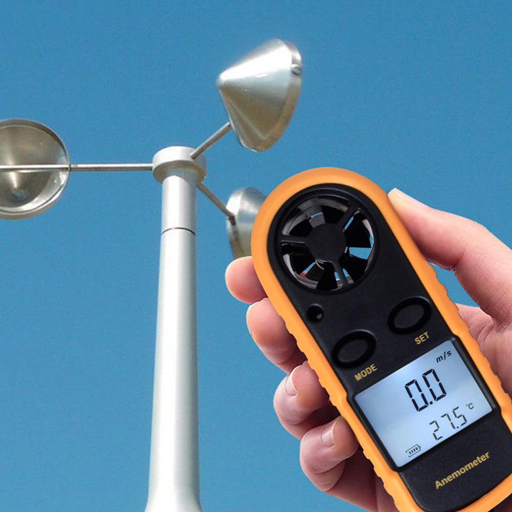 Digital 2-in-1 Mini Anemometer Thermometer Air Wind Flow Speed Temperature Beaufort Meter