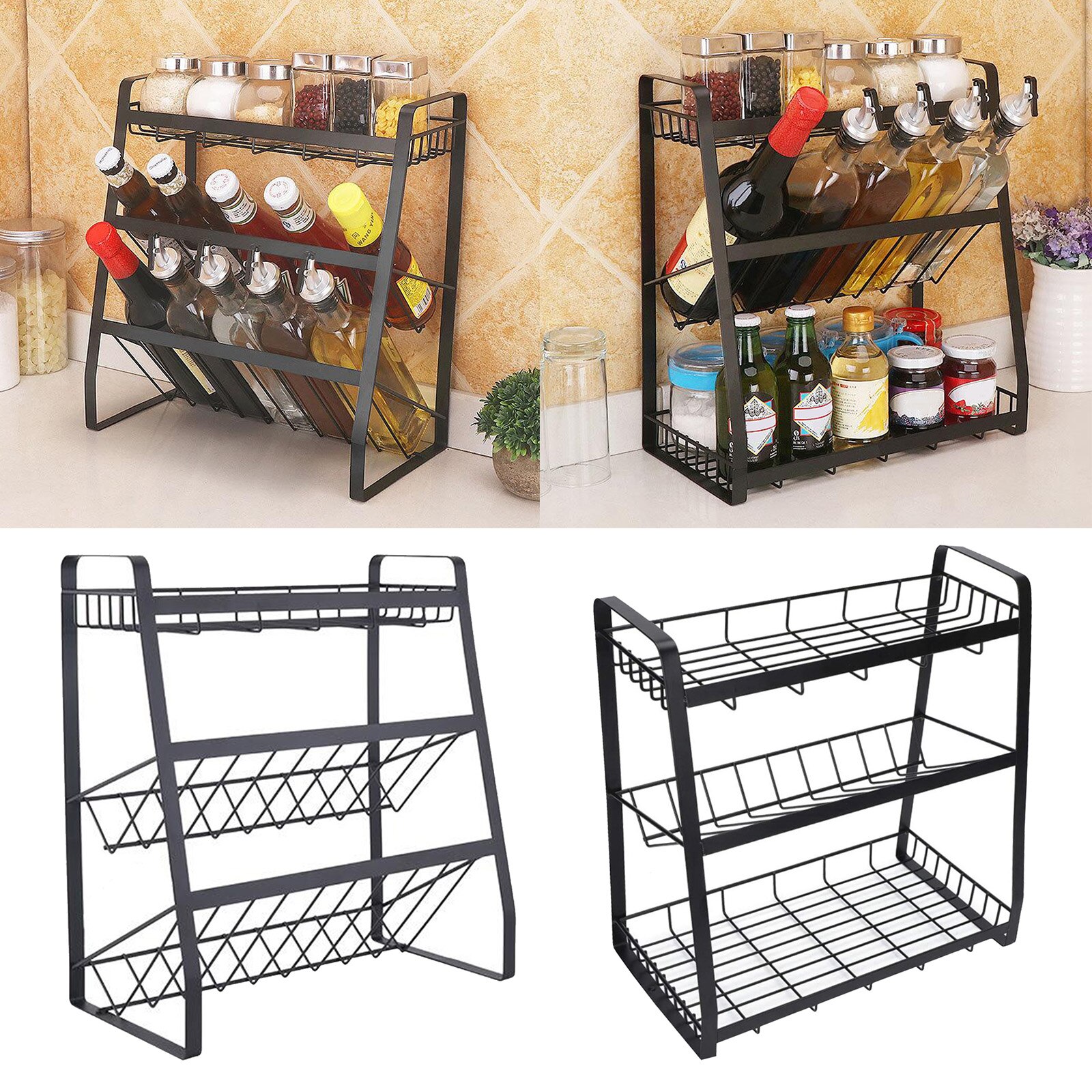 3 TIER SPICE HERB JAR RACK HOLDER FOR KITCHEN DOOR CUPBOARD STORAGE WALL