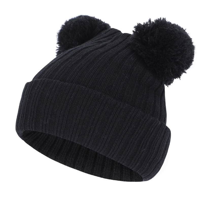 Kinderen kids winter hoed en pompom hoed wollen voering pompom peas baby meisje jongen hoed Baby Mutsen Kids Oor hoed: Black