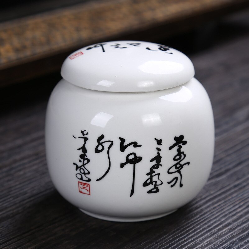 Chinese Pattern Ceramics Tea Caddy Portable Travel Tea Cans Tea Canister Sealed Storage Bottles Spice Food Jars Home Decor: N3