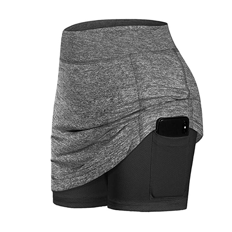 Kvinner tennisskjørt innershorts elastisk yoga innershorts elastisk sport golflommer skjørt l