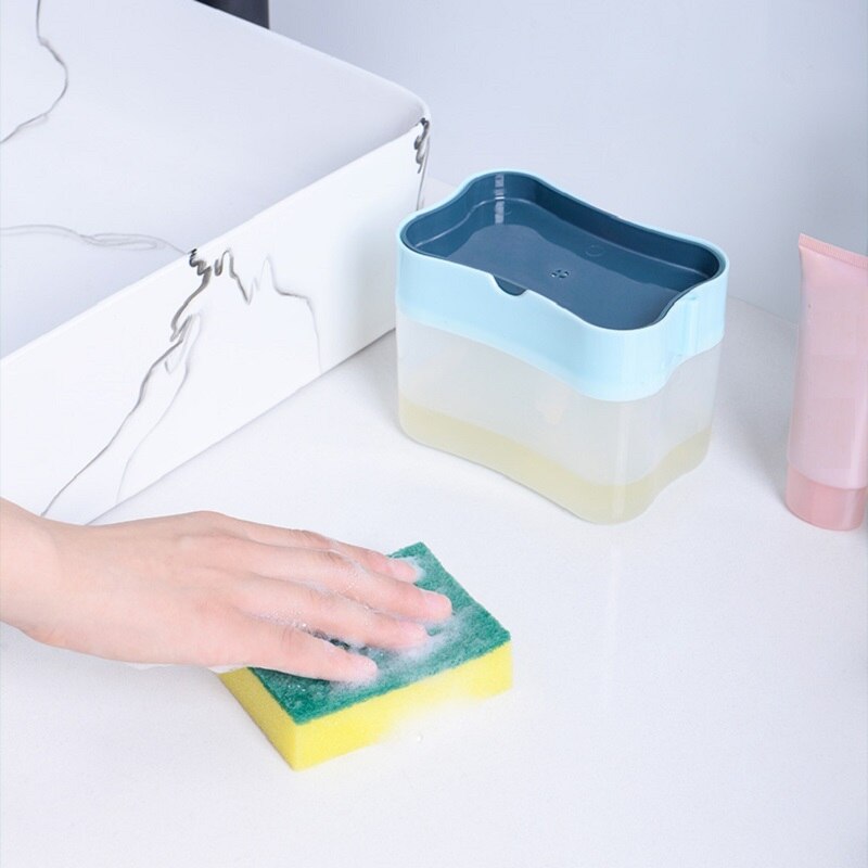 Soap Dispenser Soap Pump Sponge Caddy Kitchen 2-in-1 Manual Press Liquid Soap Dispenser With Washing Sponge