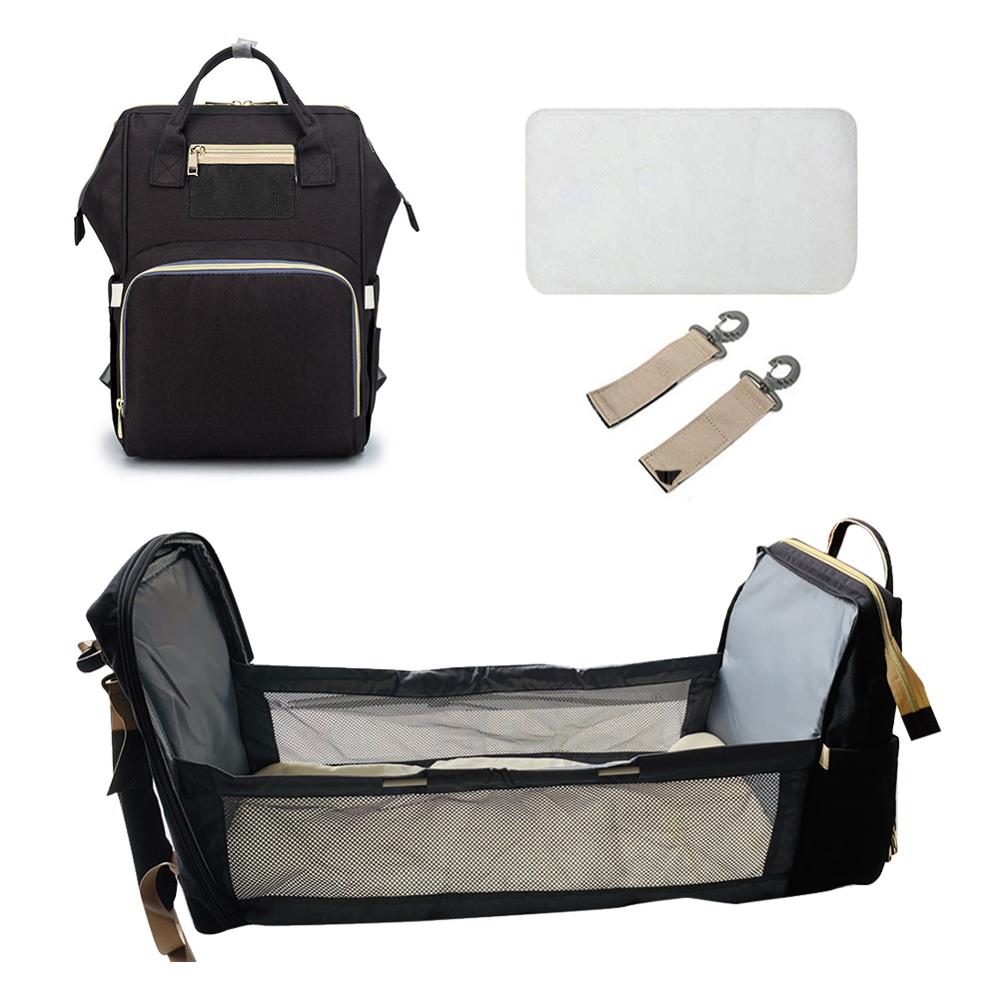 Baby Luiertas Rugzak Bed Wieg Baby Slaapzak Voor Reizen Bed Luier Pad Wandelwagen Organizer In Voorraad: C Black