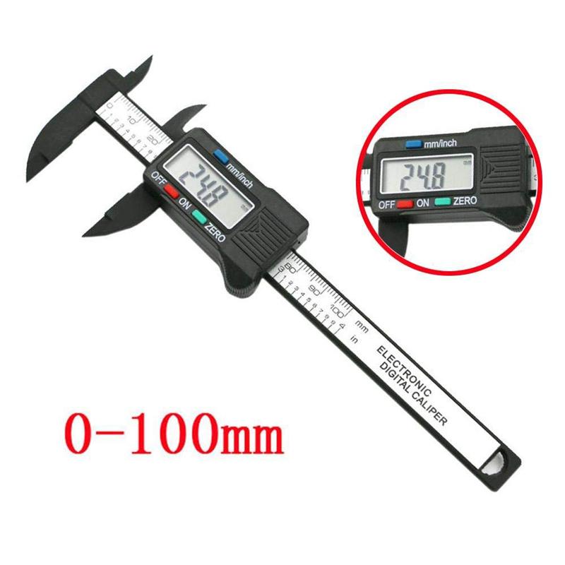 Digital Caliper, 100mm 4 inch LCD Digital Electronic Carbon Fiber Vernier Caliper Gauge Micrometer GOTD (Black)