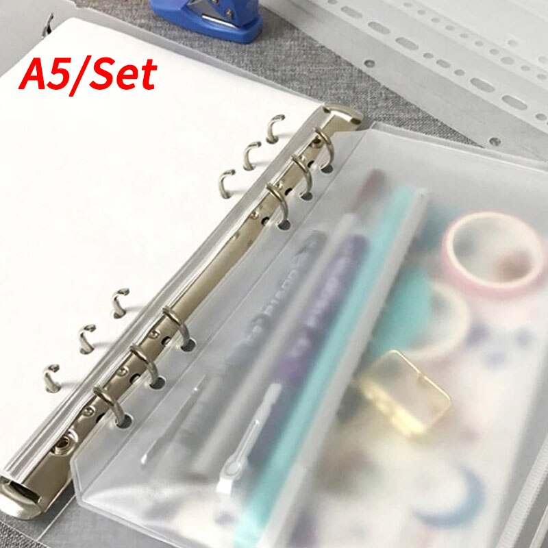 10pcs A5 PVC Loose Leaf Storage Bag Collection Pouch Binder Case Accessory &amp; Notebook 6 Ring Notepad Sheet Sheel Protector Cover