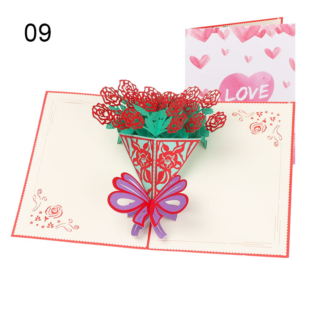 1PC 3D Flower Pop-Up Greeting Card Flora for Birthday Mother Father's Day Graduation Wedding Anniversary Blessing Supplies: Style2-9