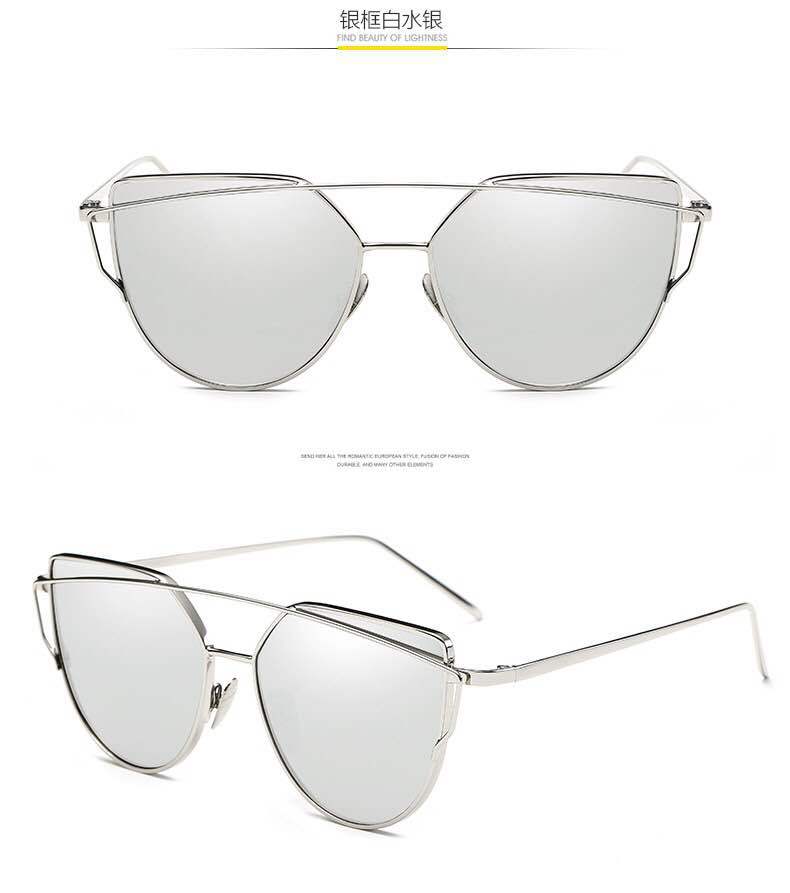 Metal Cat-Eye Sunglasses, Ladies Colorful Sunglasses: Silver