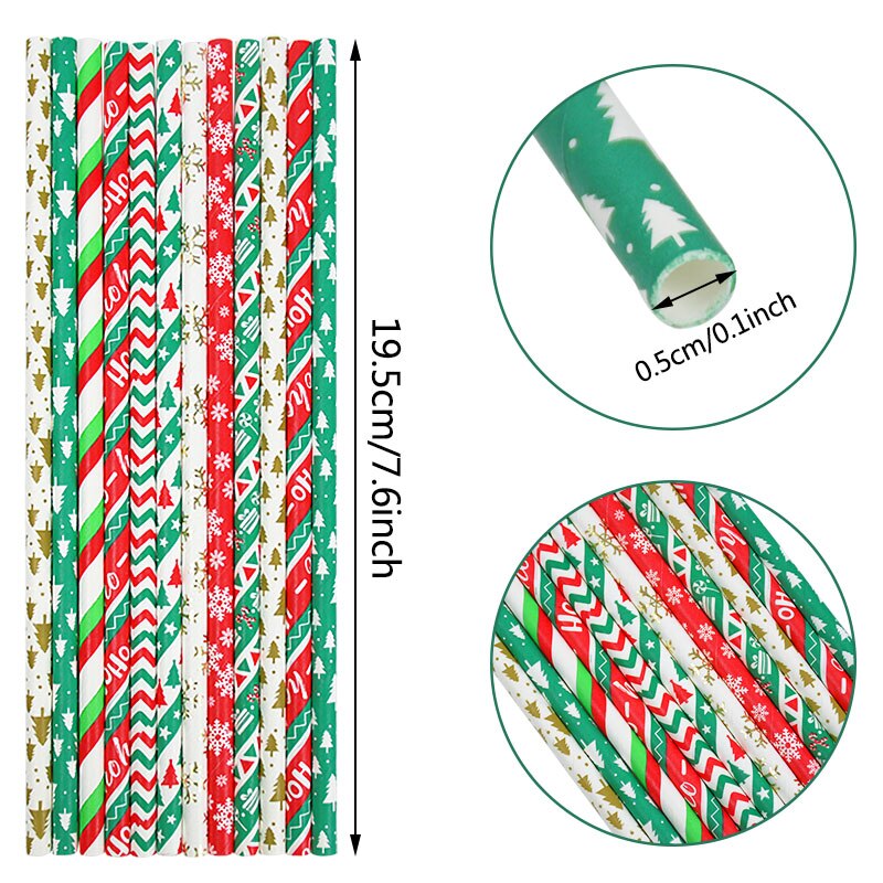 25 stuks kerst gestreepte papieren rietjes sneeuwvlok rietjes dinertafeldecoratie voor thuis jaar banket feestbenodigdheden navidad