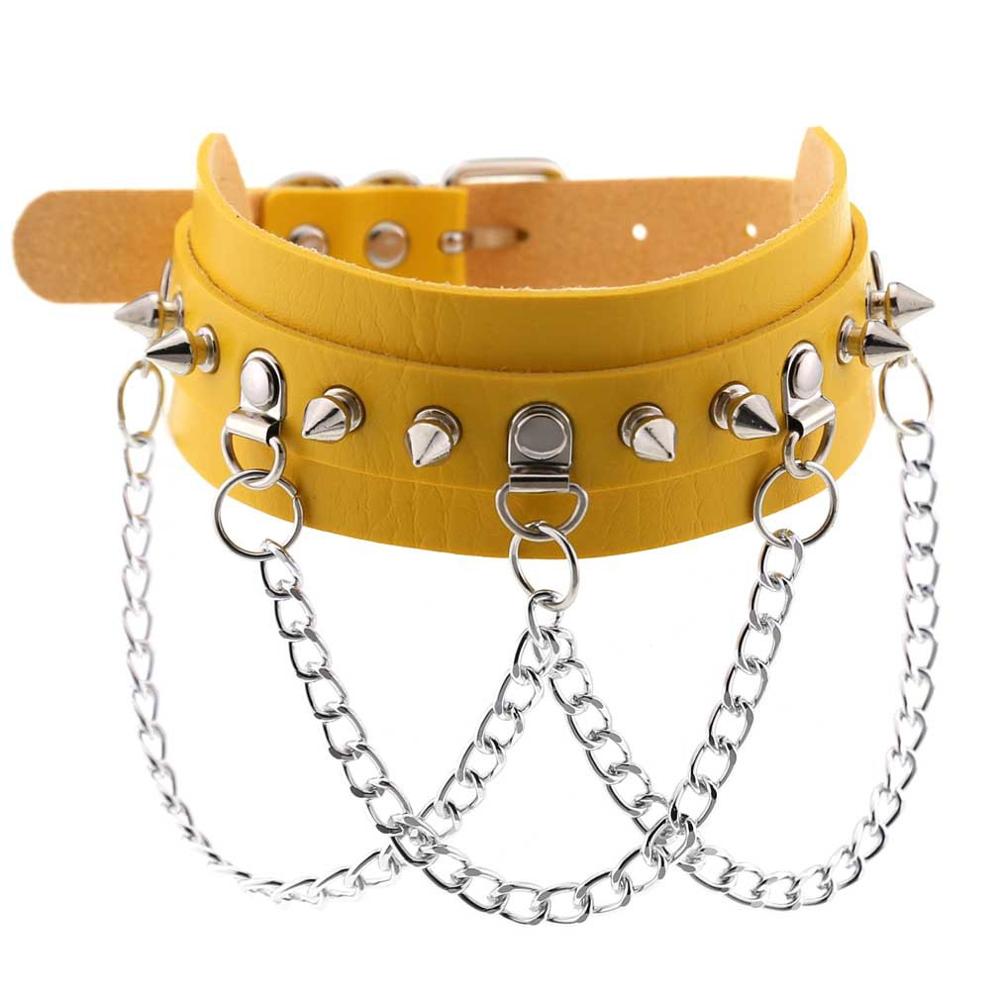 Punk Goth Choker Chain Studded Rivet Pu Leather Collar Spike Choker Necklace Chocker Cool Gothic Jewelry Accessories: yellow