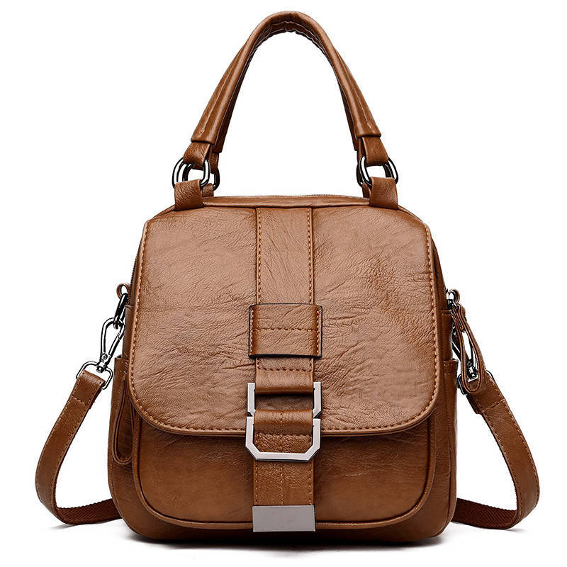 Multifonction petite poche à clapet en cuir Pu femmes sac à dos Vintage doux sacs à bandoulière classique de voyage sacs à dos: brown
