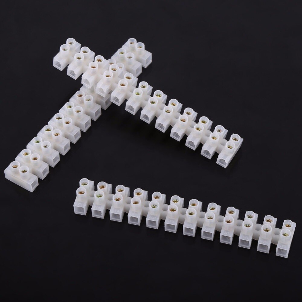 10pcs 360V 10A Terminal Blocks Dual Row Screw Terminals Electric Barrier 12-terminal Strip Block