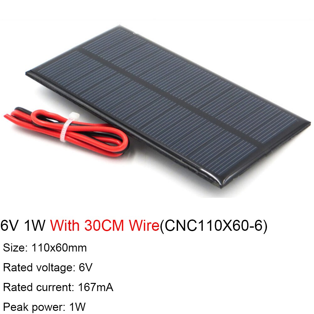 6V Solar Panel With 30 100 200CM Wire Mini Solar System DIY For Battery Cell Phone Charger 0.6W 1W 1.1W 2W 3W 3.5W 4.5W 6W 10W: 6V 1W