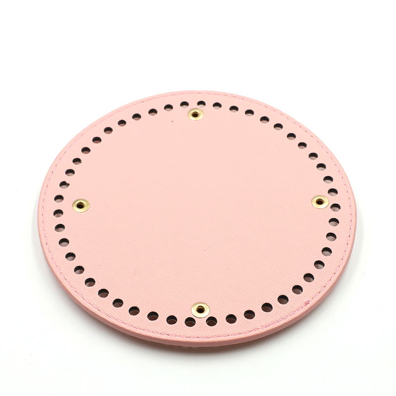 Redondo saco de couro inferior com furos rebite para artesanal tricô diy bolsa de ombro acessórios 15cm: Pink