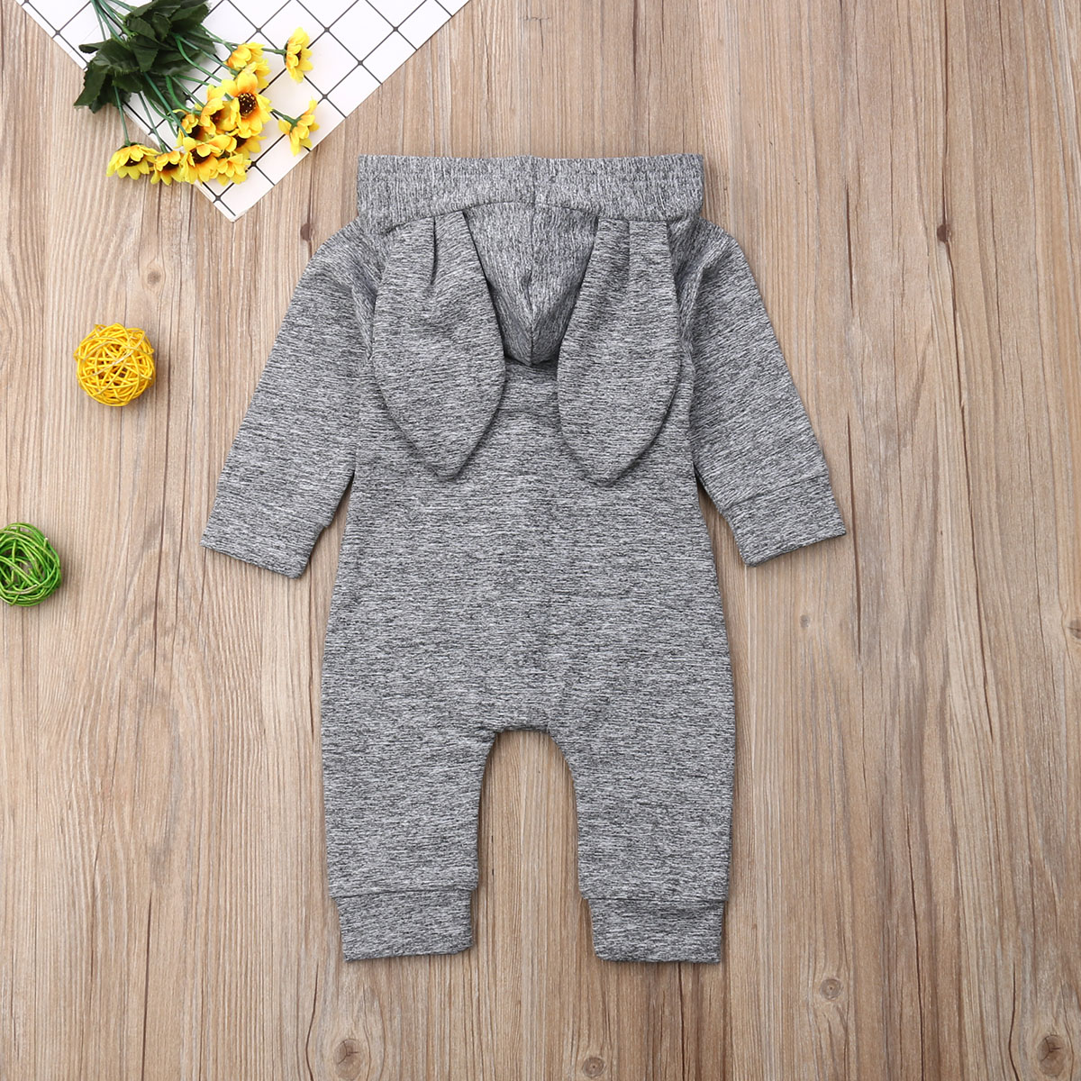 0-24M Newborn Baby Boy Girl Long Sleeve Bunny Ear Hooded Romper Jumpsuit Playsuit Outfits Spring Autumn Clothes