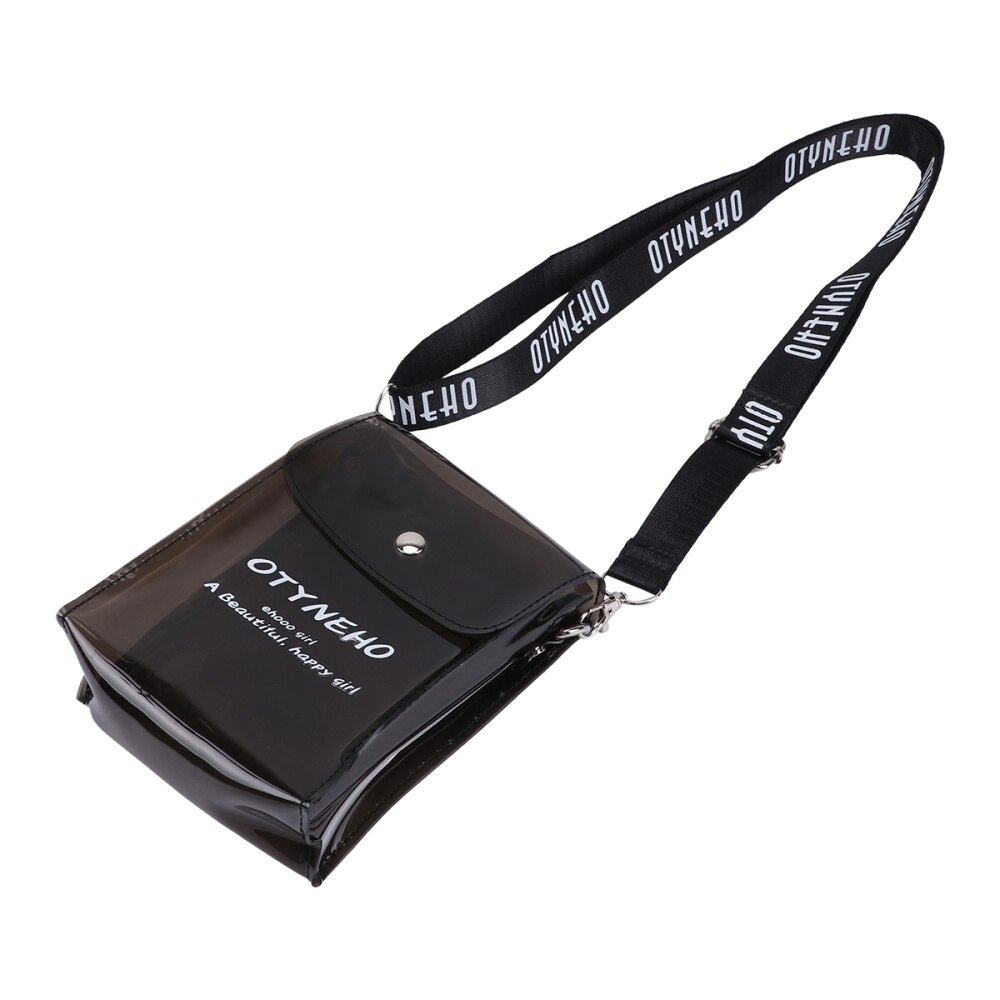 PVC Transparent Mini Cross-Body Mobile Phone Bag Colorful Jelly Bag for Women Lady Girl (Black): Black