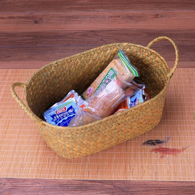 Flet vævning opbevaringskurv til køkken håndlavet frugtfad rattan picnic mad brød brød diverse oprydningsbeholder kuffert mig