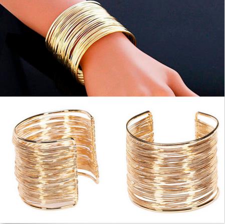 Punk Multilayer Strings Armband Zinklegering Draad Opening Manchet Bangle Voor Vrouwen Glinsterende Wrap Armband