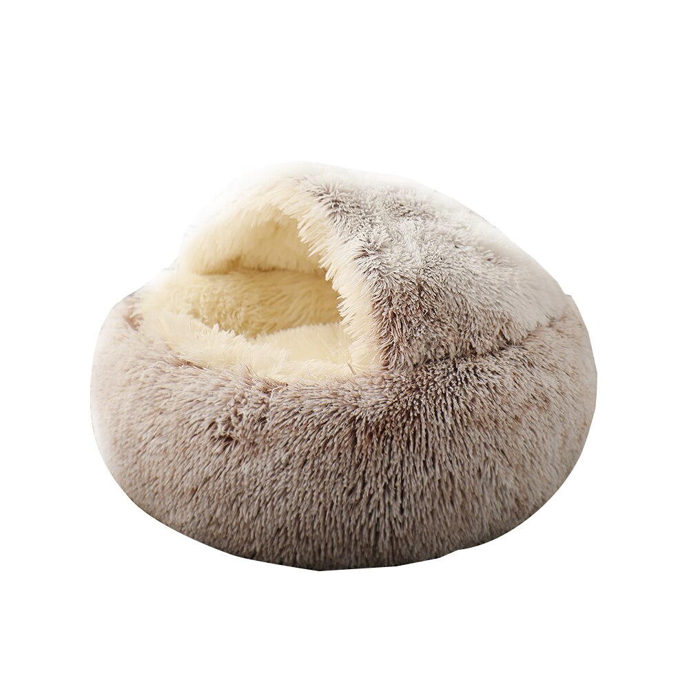Fluffy Cat Bed House Plush Round Cat Bed Cat Warm House Soft Long Plush Puppy Cat Cushion Mat Sleeping Bed Cat Supplies: Tea brown / 50x50cm
