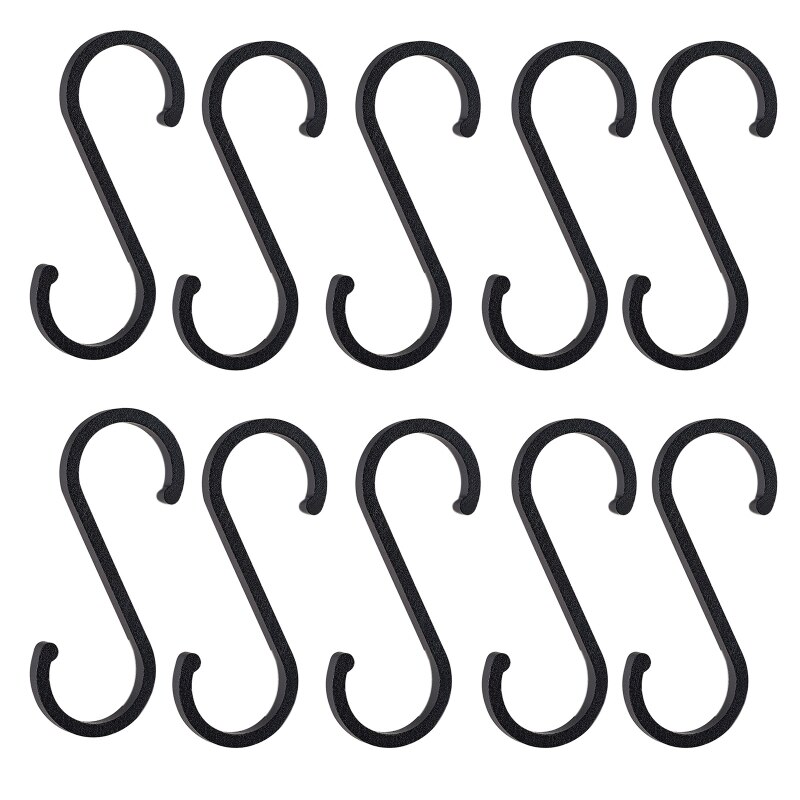 Ganchos en forma de S de aluminio para colgar ropa, colgador de barandilla de cocina, soporte de broche para colgar ropa, bolso, ollas, sartenes, herramientas de toalla, 10 piezas: XL-BK