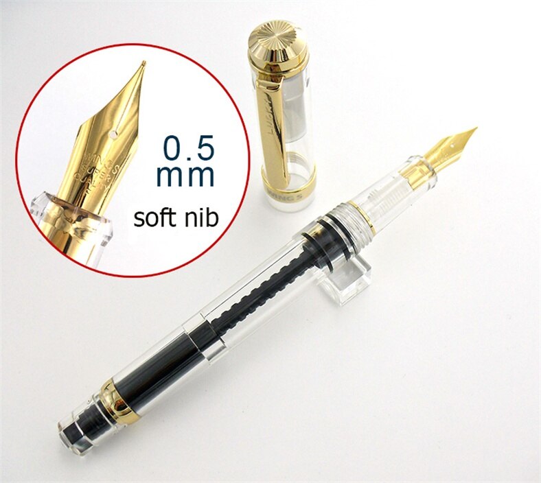 Luxury Wingsung 698 Soft Gold Nib Black Piston Fountain Pen Unique Writing Ink Pens for Christmas Office School Supplier: 2