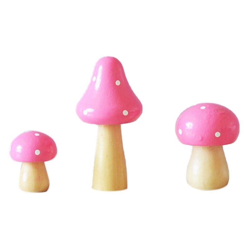 Decoratieve Simulatie-Planten Kamer Decoraties Leuke Massief Houten Paddestoel Ornamenten Driedelige Bureau Decoratie: Pink
