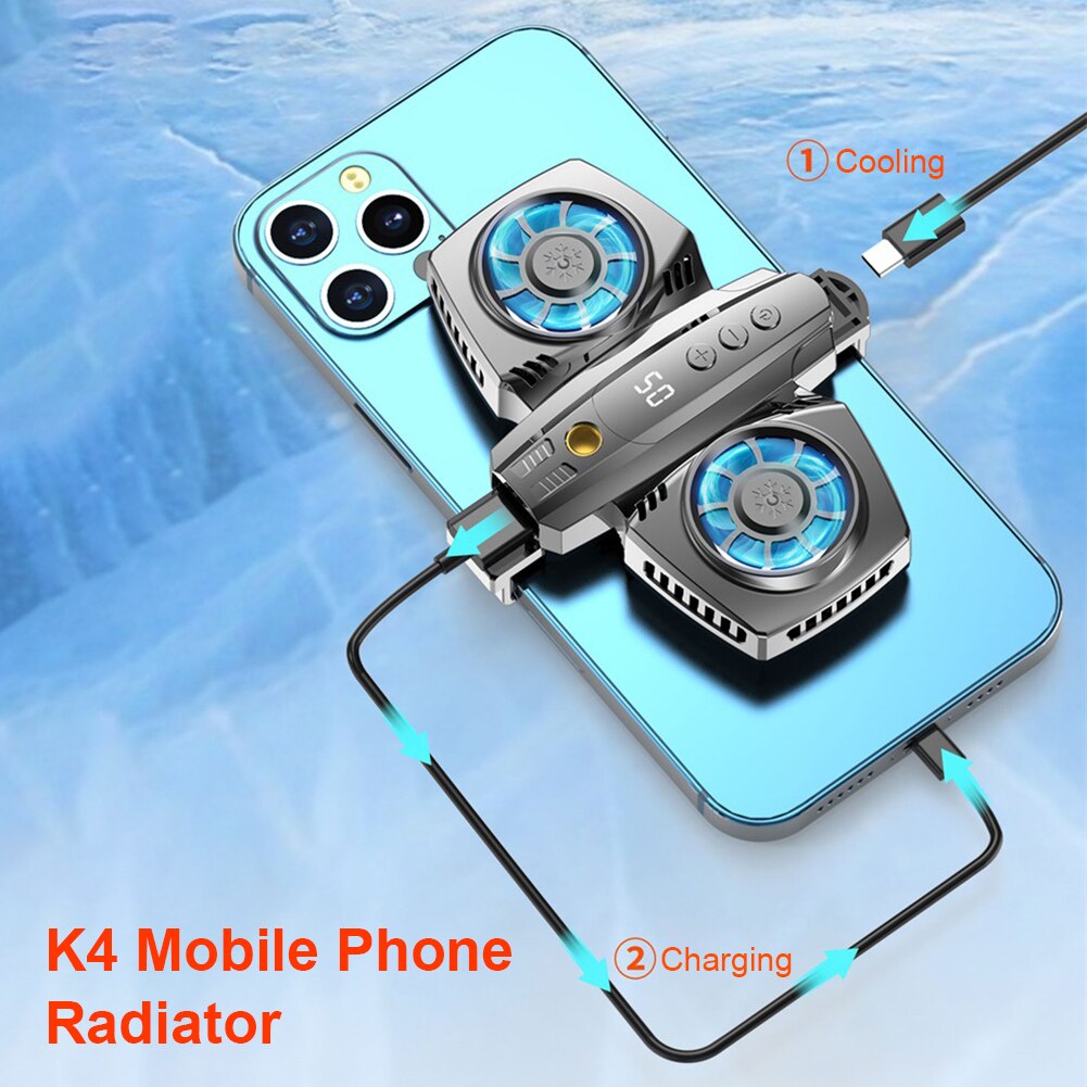 K4 Mobiele Telefoon Radiator Met Smartphone Temperatuur Display Dual Koelventilator Pubg Gamer Telefoon Cooler Voor Iphone Samsung Xiaomi