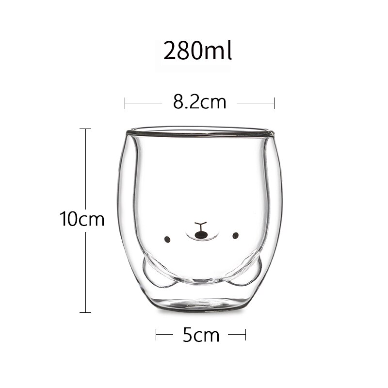 Taza de café de vidrio de doble pared, vasos de oso innovador, tazas de café de doble pared resistentes al calor, vaso de vidrio para leche de mañana: Little Bear