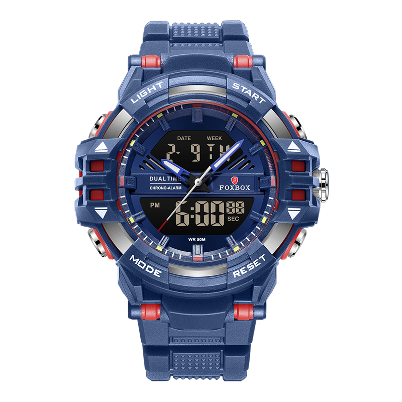 Foxbox Digitaal Herenhorloge Waterdicht Horloge Led Quartz Dual Display Horloge Sport Heren Eenvoudige Mode Daily Wear Reloj Hombre: Blauw