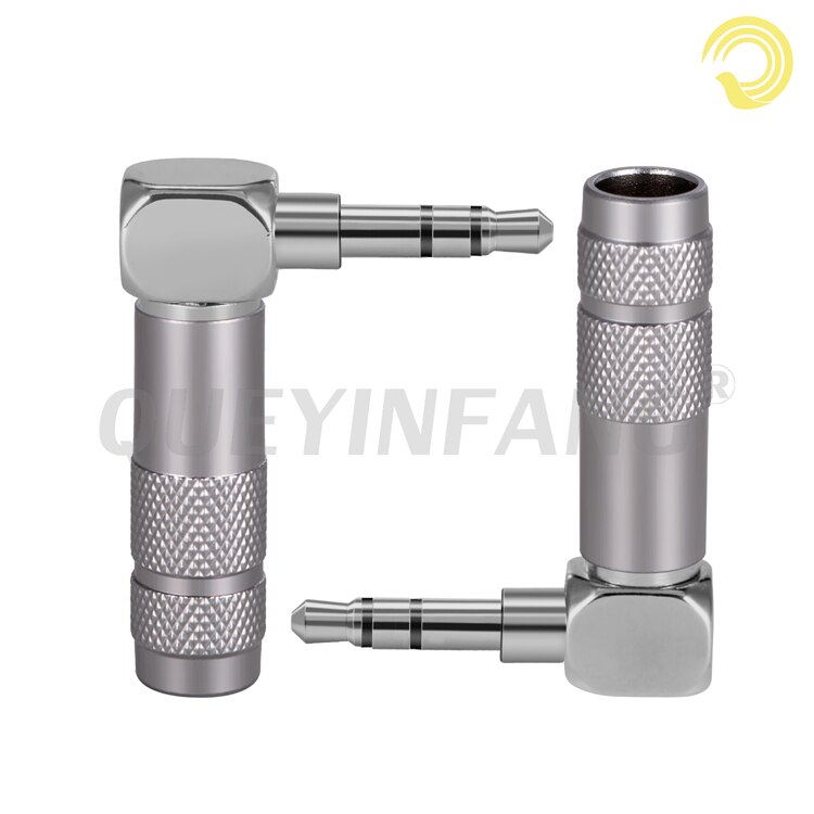 Queyinfang 3.5mm kobberstik stereo 3 poler 3.5mm hanstik 90 grader forkromet 3.5mm 3- polet retvinklet stik