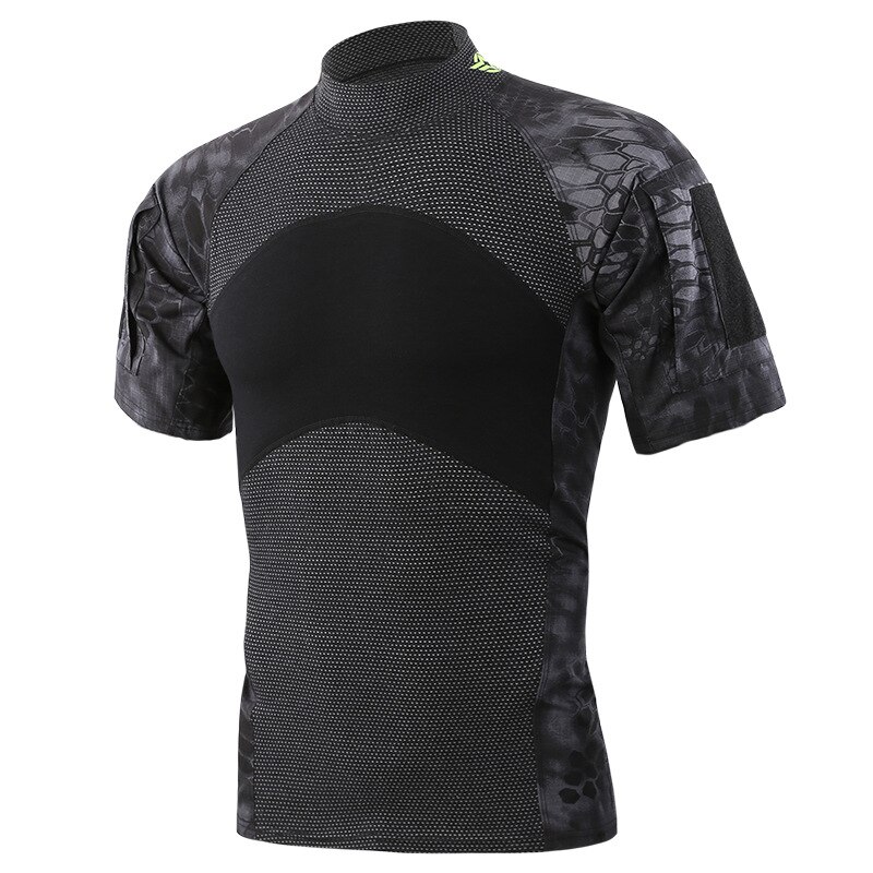 Udendørs sommer #39 camouflage vandre-t-shirt sportsbund åndbar hurtigtørrende komfortabel størrelse m -2xl camo vandretop: Sort python / M
