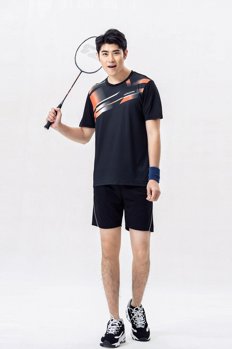 Neue Schnell Trocknend Badminton tragen setzt männer, Tennis tragen Shirt + kurze Hose, Sport Badminton kleidung, blau 1 satz 5061: Mann Schwarz 1 einstellen / XL