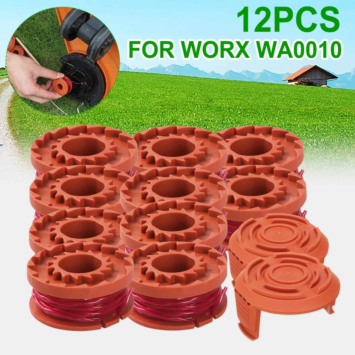Grass Synthetic Trimmer/edger Spool Line Grass Trimmer Spool Line For Worx WA0010 12pcs Foot Trimmer Line+2 Spool Cap Cover