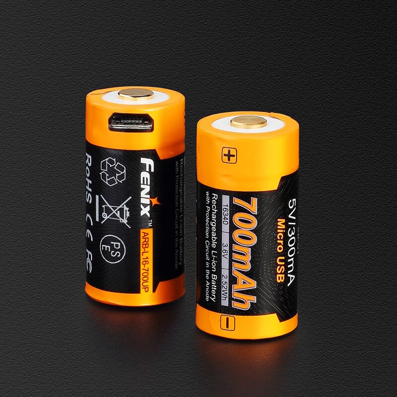 Fenix – batterie Li-ion 700 RCR123A, Rechargeable par USB, 16340 mAh