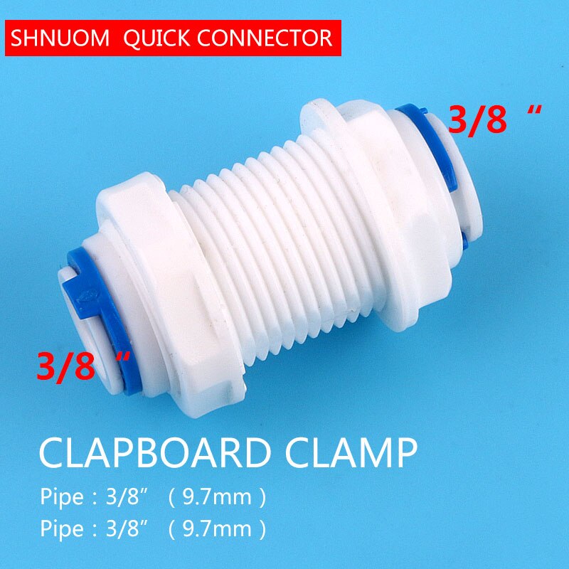 3/8" (9.5mm） OD Tube Pipe Straight Bulkhead Fittings Quick Connector Division Plate Reverse Osmosis System Through Plate Joint